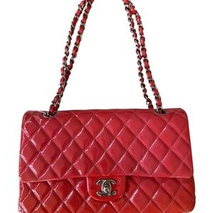 Chanel Pink Quilted Patent Leather Classic Medium Double Flap Bag